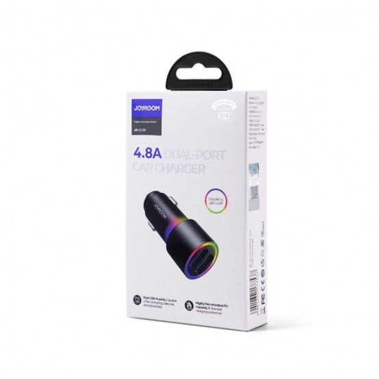Alimentator JoyRoom Car Charger  - with RGB LED Lights, 2x USB 24W, 4.8A - Black JR-CL10