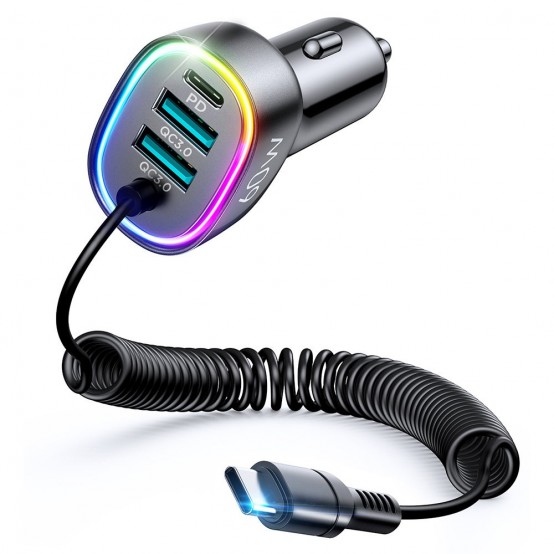 Alimentator JoyRoom Car Charger  - 2x USB, Type-C, RGB Lights, Fast Charging, 60W, with Cable Type-C - Black JR-CL19