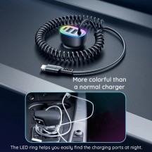 Alimentator JoyRoom Car Charger  - 2x USB, Type-C, RGB Lights, Fast Charging, 57W, with Cable Lightning - Black JR-CL20