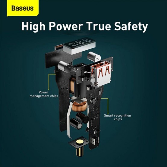 Alimentator Baseus Car Charger  - USB, Type-C, 100W, 5A, with Cable Type-C to Type-C - Black TZCCZX-01