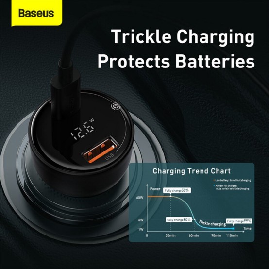 Alimentator Baseus Car Charger  - USB, Type-C, 100W, 5A, with Cable Type-C to Type-C - Black TZCCZX-01