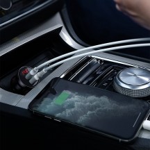 Alimentator Baseus Car Charger  - Digital Display, 2xUSB-A, 24W with Cable USB to Type-C, Lightning, Micro-USB - Black TZCCBX-0G