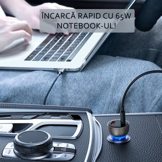 Alimentator Baseus Car Charger  - Type-C PD65W, USB QC4.0 - Clear CCKX-C0A