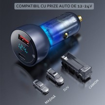Alimentator Baseus Car Charger  - Type-C PD65W, USB QC4.0 - Clear CCKX-C0A