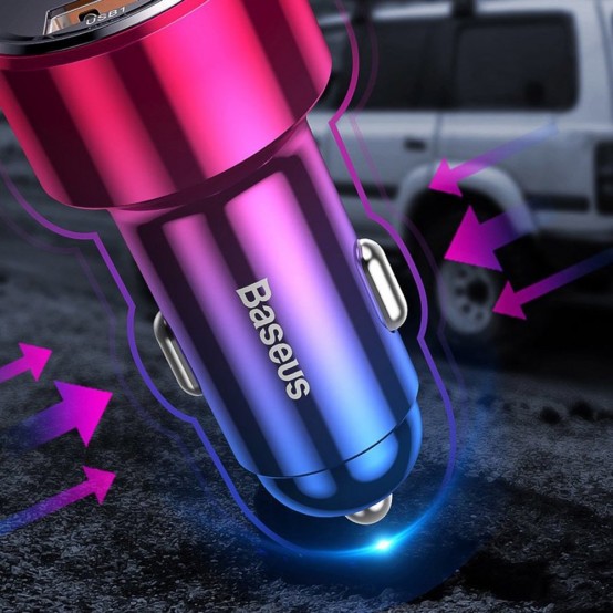 Alimentator Baseus Car Charger Magic Series  - LED DIsplay, 2x USB QC 3.0, 6A, 45W - Red CCMLC20A-09