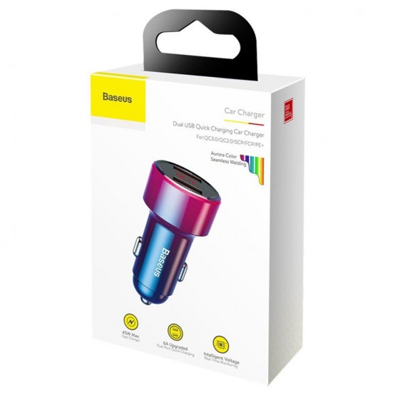 Alimentator Baseus Car Charger Magic Series  - LED DIsplay, 2x USB QC 3.0, 6A, 45W - Red CCMLC20A-09