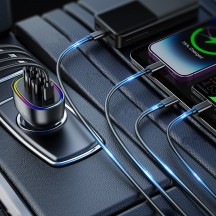 Alimentator JoyRoom Car Charger  - 2x USB, 2x Type-C, RGB LED Lights, Fast Charging, 70W - Black JR-CL29
