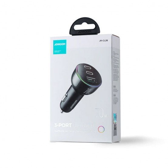 Alimentator JoyRoom Car Charger  - 2x Type-C, USB, RGB LED Lights, Fast Charging, 70W - Black JR-CL26