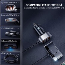 Alimentator JoyRoom Car Charger  - Ports Extensions, 5x USB, 6.2A, 1.5m - Black JR-CL03