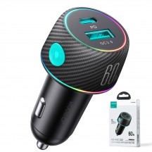 Alimentator JoyRoom Car Charger  - USB, Type-C, Button Switch, Fast Charging, 3A, 60W - Black JR-CCN01