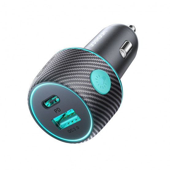 Alimentator JoyRoom Car Charger  - USB, Type-C, Button Switch, Fast Charging, 3A, 60W - Black JR-CCN01