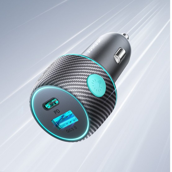 Alimentator JoyRoom Car Charger  - USB, Type-C, Button Switch, Fast Charging, 3A, 60W - Black JR-CCN01