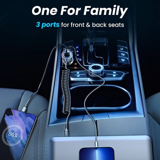 Alimentator JoyRoom Car Charger  - USB, Type-C, RGB Lights, Fast Charging 45W, with Cable Lightning, 1.5m - Black JR-CL08