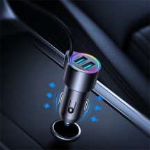 Alimentator JoyRoom Car Charger  - 2x USB, RGB Lights, 3.4A, 17W, with Cable Type-C - Black JR-CL24