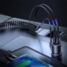 Alimentator JoyRoom Car Charger  - 2x USB, RGB Lights, 3.4A, 17W, with Cable Type-C - Black JR-CL24