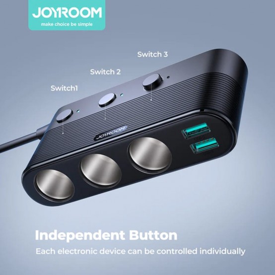 Alimentator JoyRoom Car Charger  - Ports Extensions with 3x Cigarette Lighter, 3x USB, Type-C, Fast Charging, 139W - Black JR-C