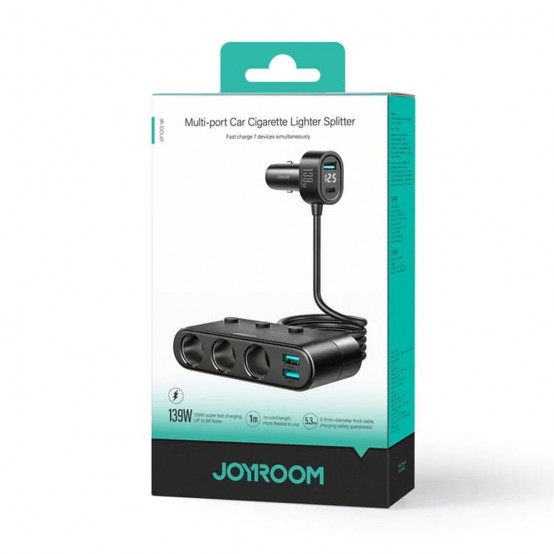 Alimentator JoyRoom Car Charger  - Ports Extensions with 3x Cigarette Lighter, 3x USB, Type-C, Fast Charging, 139W - Black JR-C