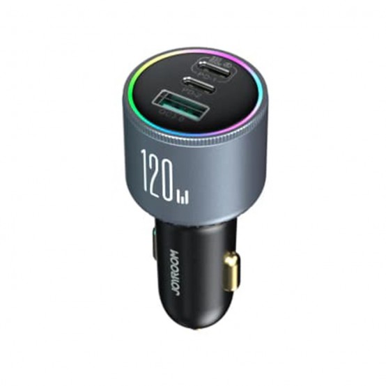 Alimentator JoyRoom Car Charger  - USB, 2x Type-C, RGB Light, Super Fast Charging, 5A, 120W - Dark Gray JR-CCN07