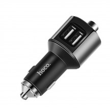Alimentator Hoco Car Charger With FM Transmitter  - 2xUSB-A, with LED Display, 12W, 2.4A - Grey E19
