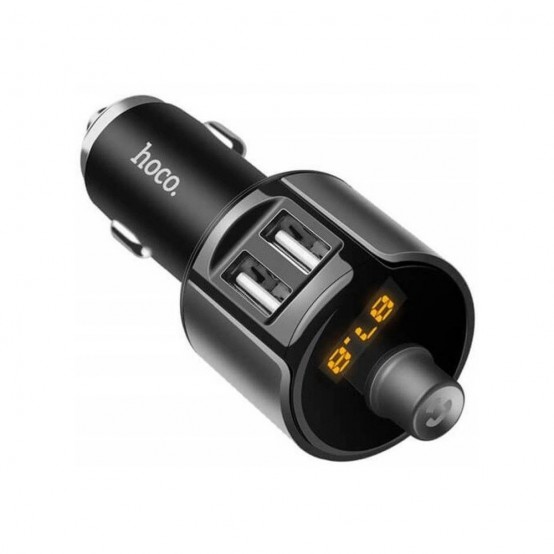 Alimentator Hoco Car Charger With FM Transmitter  - 2xUSB-A, with LED Display, 12W, 2.4A - Grey E19