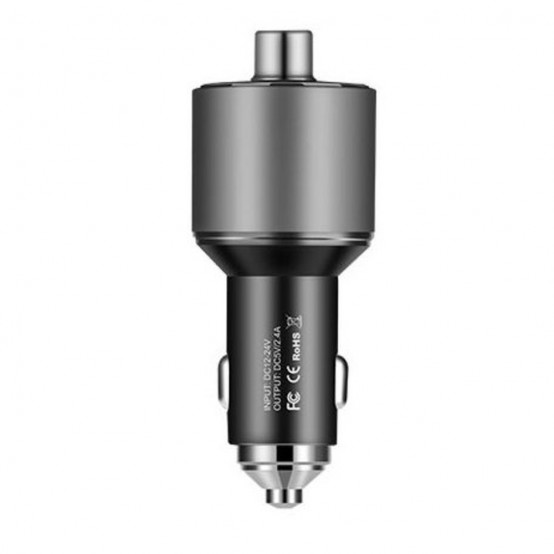 Alimentator Hoco Car Charger With FM Transmitter  - 2xUSB-A, with LED Display, 12W, 2.4A - Grey E19