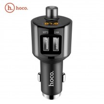 Alimentator Hoco Car Charger With FM Transmitter  - 2xUSB-A, with LED Display, 12W, 2.4A - Grey E19