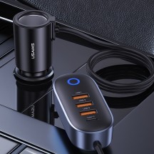 Alimentator USAMS Car Charger  - Ports Extension with Cigarette Lighter, 4x USB, Type-C, 156W - Black US-CC161