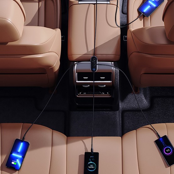Alimentator USAMS Car Charger  - Ports Extension with Cigarette Lighter, 4x USB, Type-C, 156W - Black US-CC161