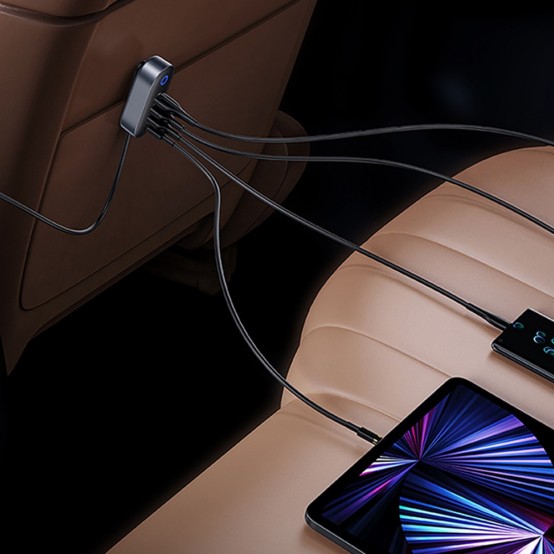 Alimentator USAMS Car Charger  - Ports Extension with Cigarette Lighter, 4x USB, Type-C, 156W - Black US-CC161