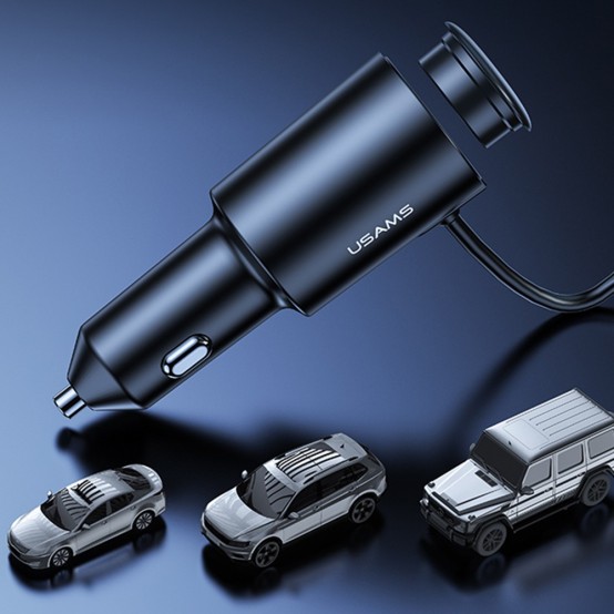 Alimentator USAMS Car Charger  - Ports Extension with Cigarette Lighter, 4x USB, Type-C, 156W - Black US-CC161