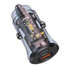 Alimentator USAMS Car Charger Transparent A+C C32  - Type-C PD30W, USB 18W - Black US-CC164