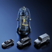 Alimentator USAMS Car Charger Transparent A+C C32  - Type-C PD30W, USB 18W - Blue US-CC164