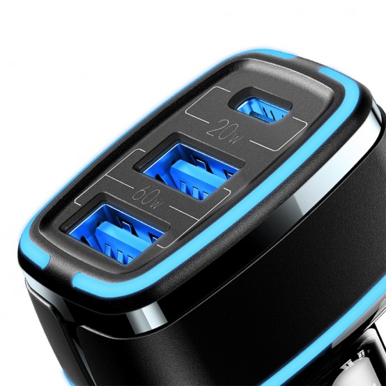 Alimentator USAMS Car Charger C24  - Triple Port,  2xUSB-A, Type-C, 80W, 3A - Black US-CC126