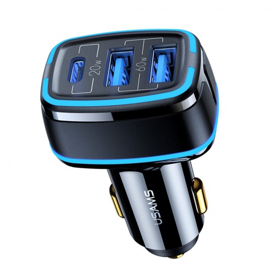 Alimentator USAMS Car Charger C24  - Triple Port,  2xUSB-A, Type-C, 80W, 3A - Black US-CC126