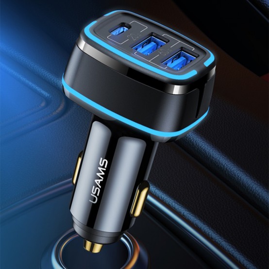 Alimentator USAMS Car Charger C24  - Triple Port,  2xUSB-A, Type-C, 80W, 3A - Black US-CC126