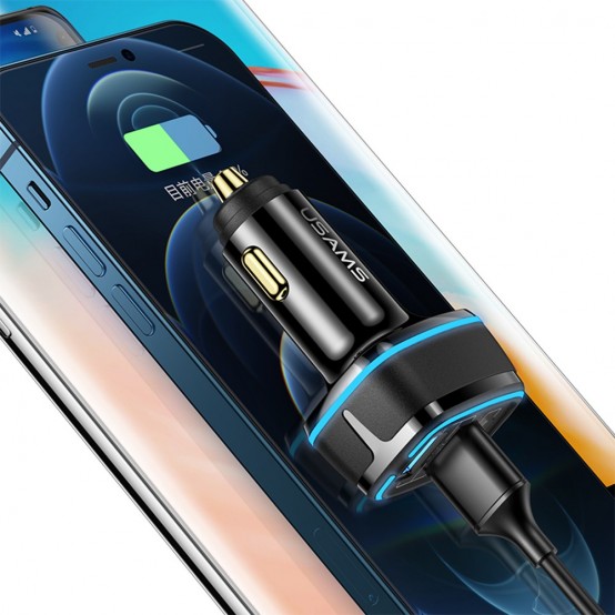 Alimentator USAMS Car Charger C24  - Triple Port,  2xUSB-A, Type-C, 80W, 3A - Black US-CC126