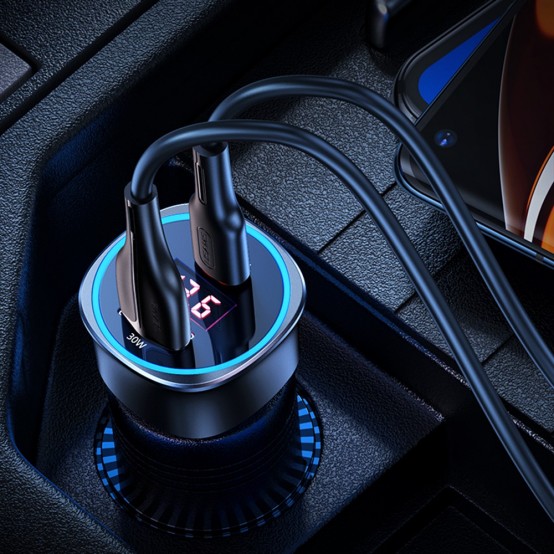 Alimentator USAMS Car Charger C26  - Dual Port, USB-A, Type-C PD95W, 3.25A - Gray US-CC146