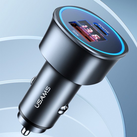 Alimentator USAMS Car Charger C26  - Dual Port, USB-A, Type-C PD95W, 3.25A - Gray US-CC146