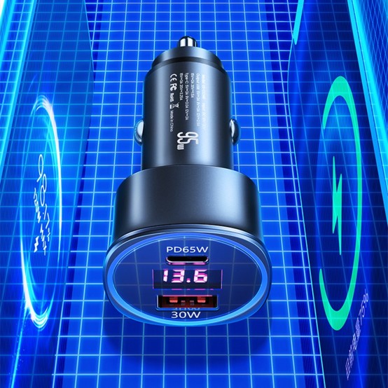 Alimentator USAMS Car Charger C26  - Dual Port, USB-A, Type-C PD95W, 3.25A - Gray US-CC146