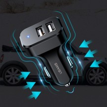 Alimentator USAMS Car Charger King Tu Series  - Dual USB, 2.1A with Cable (U35) USB to Type-C, Micro-USB, Lightning, 1m - Black