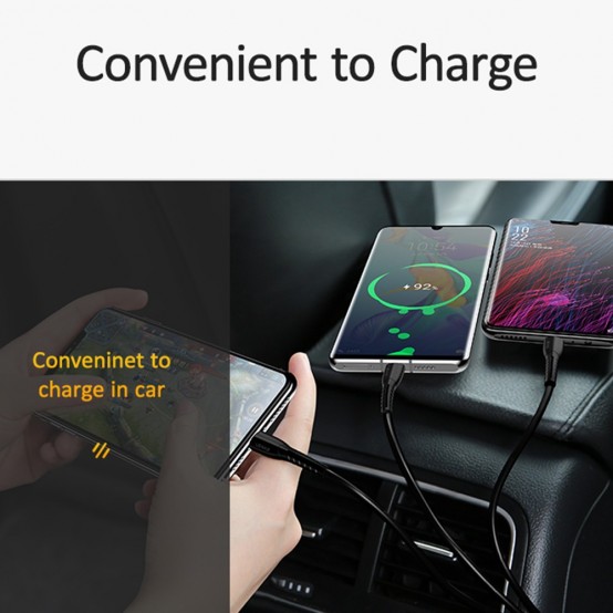 Alimentator USAMS Car Charger King Tu Series  - Dual USB, 2.1A with Cable (U35) USB to Type-C, Micro-USB, Lightning, 1m - Black