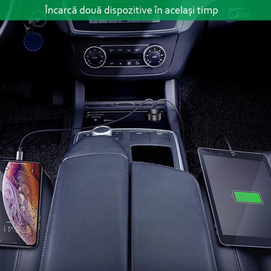Alimentator Yesido Car Charger  - 2x USB, LED Display, QC 3.0, 18W, 3A - Black Y31