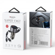 Alimentator Yesido Car Charger  - USB, Type-C, with Cable Lightning, Type-C, Fast Charging, 60W, 120cm - Grey Y58