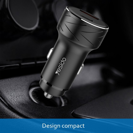 Alimentator Yesido Car Charger  - USB-A, QC 3.0 18W and Type-C, PD, 18W, 3A - Black Y35