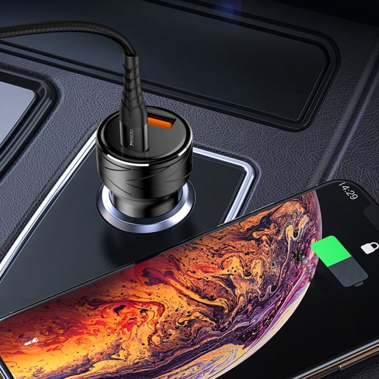 Alimentator Yesido Car Charger  - USB-A, QC 3.0 18W and Type-C, PD, 18W, 3A - Black Y35