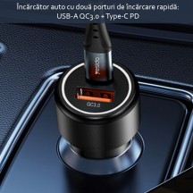 Alimentator Yesido Car Charger  - USB, QC 3.0 18W, Type-C, PD, 24W, 3A - Black Y42