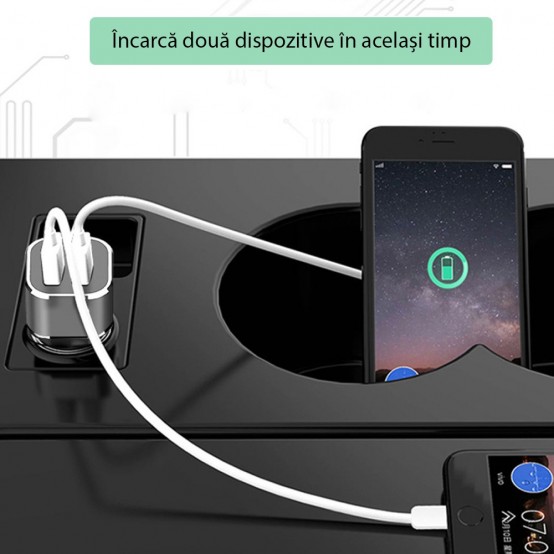 Alimentator Yesido Car Charger  - Dual USB-A with LED Lights, 2.4A - Black Y27