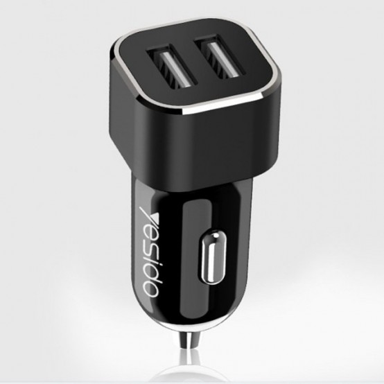 Alimentator Yesido Car Charger  - Dual USB-A with LED Lights, 2.4A - Black Y27