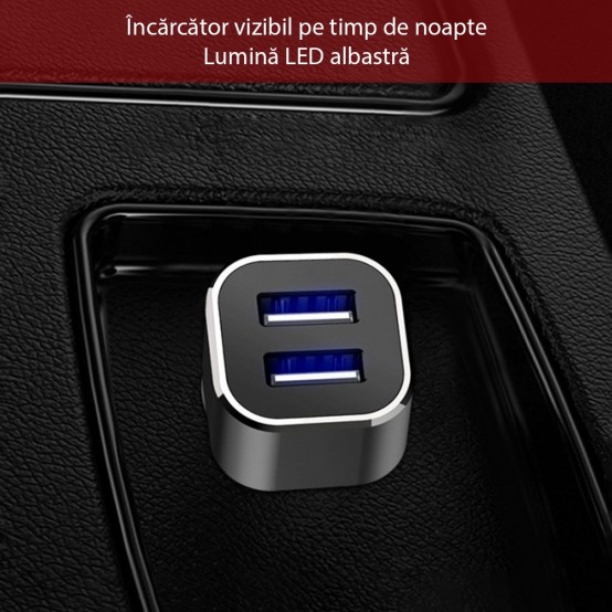 Alimentator Yesido Car Charger  - Dual USB-A with LED Lights, 2.4A - Black Y27