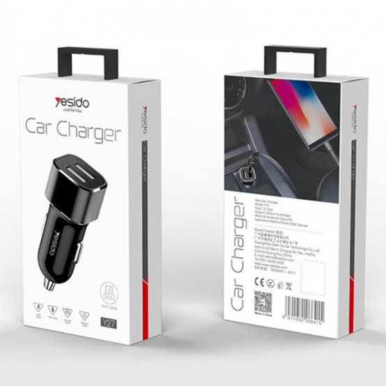 Alimentator Yesido Car Charger  - Dual USB-A with LED Lights, 2.4A - Black Y27